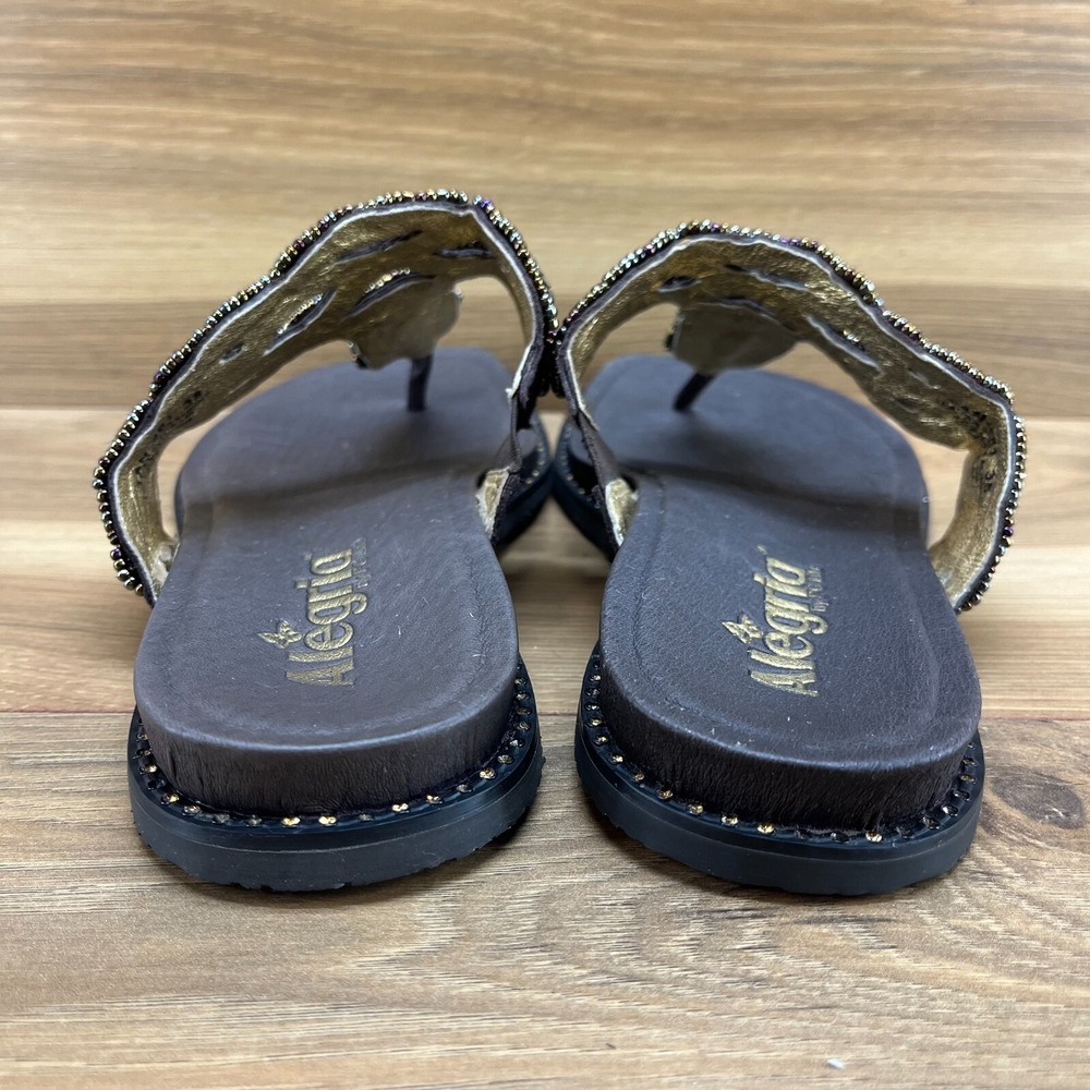 Alegria Tangoh‎ Womens Sandals Size 8 EU 38 Bronze Studded Beaded  Flip Flops - Picture 6 of 10